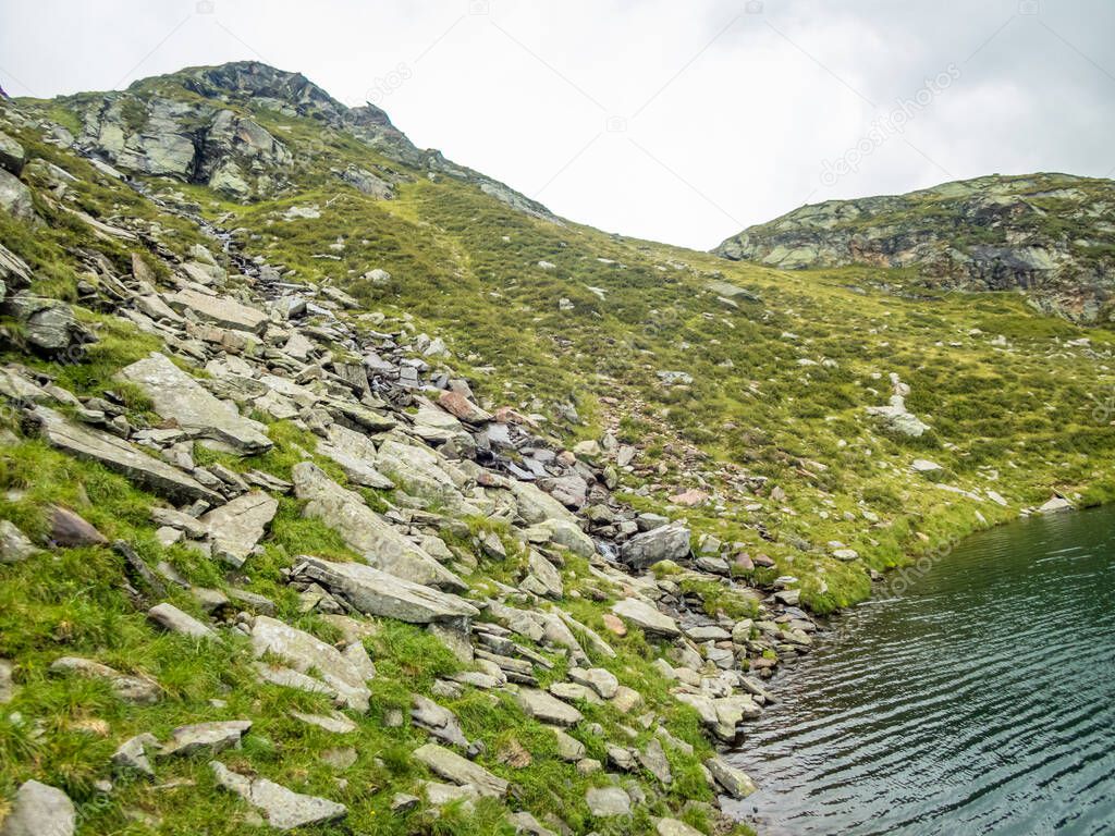 Hike to the Sponser lakes in the Meraner Land in the Texelgruppe nature park near Partschins, South Tyrol, Italy