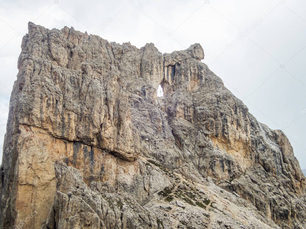 Climbing on the Rotwand and Masare via ferrata in the rose garden in the Dolomites, South Tyrol, Italy