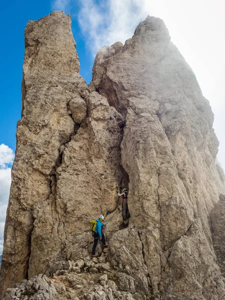 Escalade Sur Rotwand Masare Ferrata Dans Roseraie Des Dolomites Tyrol — Photo