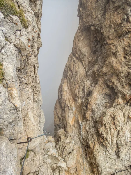 Escalade Sur Rotwand Masare Ferrata Dans Roseraie Des Dolomites Tyrol — Photo