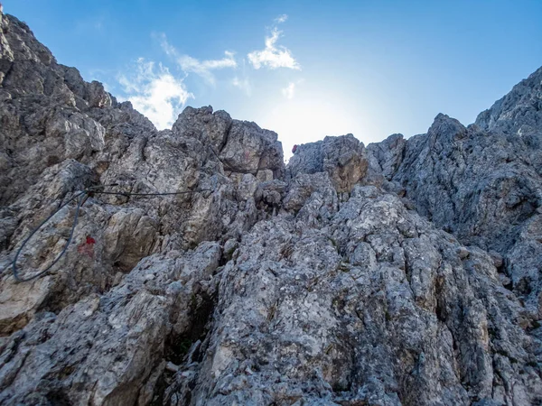 Escalade Rotwand Ferrata Près Sexten Dans Les Dolomites Tyrol Sud — Photo