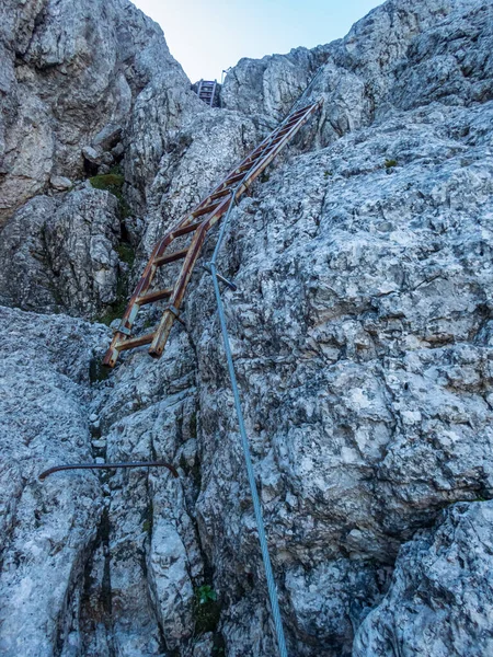 Klättring Rotwand Ferrata Nära Sexten Dolomiterna Sydtyrolen Italien — Stockfoto