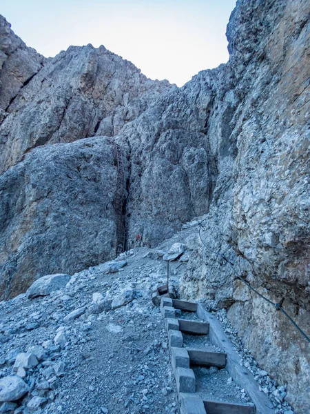 Klättring Rotwand Ferrata Nära Sexten Dolomiterna Sydtyrolen Italien — Stockfoto