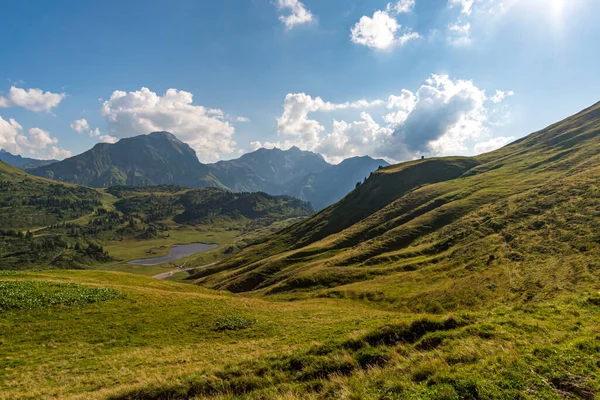 Fantastique Coucher Soleil Sur Belle Montagne Panoramique Hoferspitze Près Schrocken — Photo