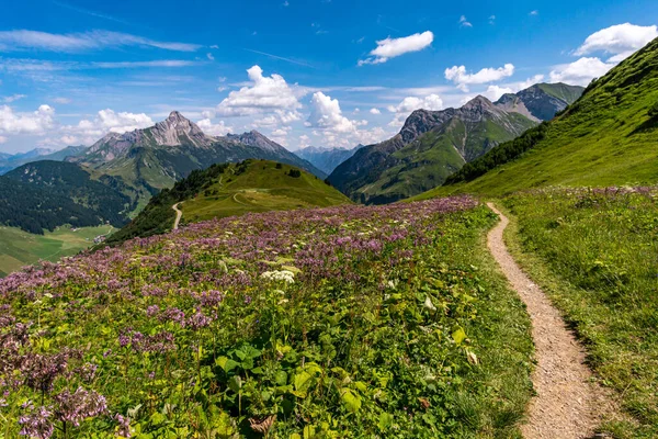 Vorarlberg Avusturya 'daki Lechquellen Dağları' nda Warth Schrocken yakınlarındaki Karhorn Via Ferrata 'ya tırmanıyorum.
