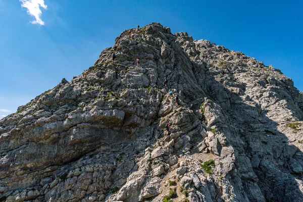 Escalade Karhorn Ferrata Près Warth Schrocken Dans Les Monts Lechquellen — Photo