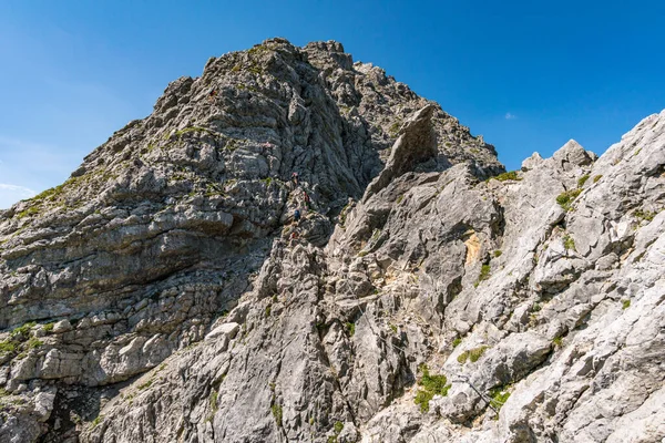 Escalade Karhorn Ferrata Près Warth Schrocken Dans Les Monts Lechquellen — Photo