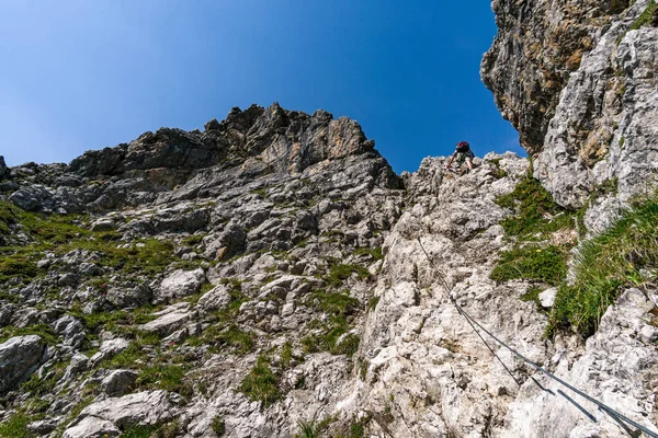 Klättra Karhorn Ferrata Nära Warth Schrocken Lechquellen Bergen Vorarlberg Österrike — Stockfoto