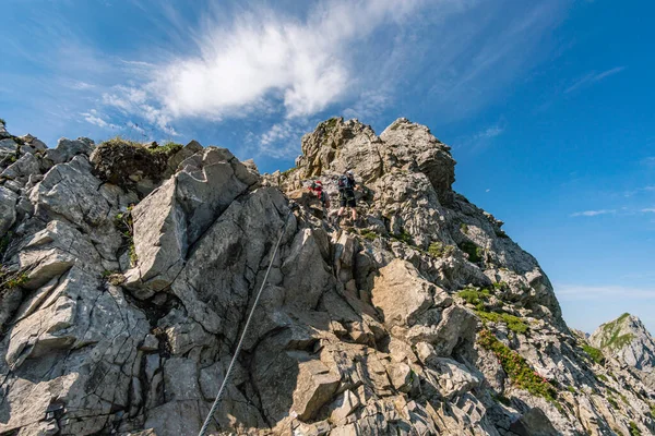 Escalando Karhorn Ferrata Perto Warth Schrocken Nas Montanhas Lechquellen Vorarlberg — Fotografia de Stock