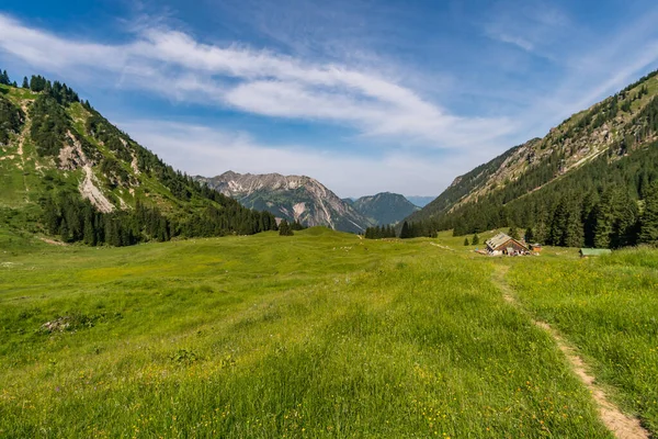 Fantástica Caminhada Até Lago Montanha Schrecksee Perto Hinterstein Nos Alpes — Fotografia de Stock