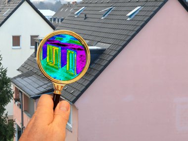 Thermal image through the magnifying glass, thermal insulation,  clipart