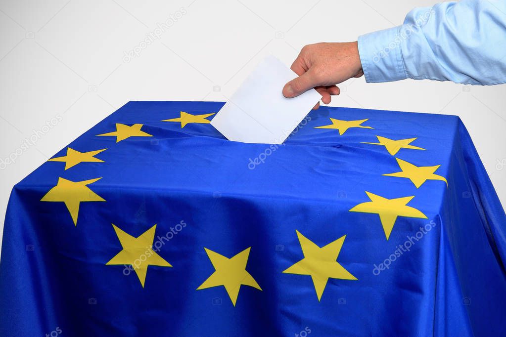 European election, ballot box is inserted in the ballot