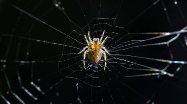 Örümcek merkezi onun Web ve siyah bir arka plan alt görünümü.