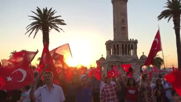 Izmir Turquie Juillet 2018 Journée Démocratie Turquie Izmir Poeple Tenant — Video