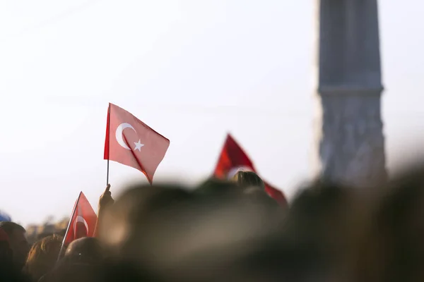 September Independence Day Izmir Crowded People Square Gundogdu Turkish Flag — Stock Photo, Image