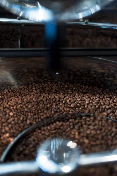 Coffee Bean Roasting Machine Beans Mixing Close Shot — Stock Photo, Image