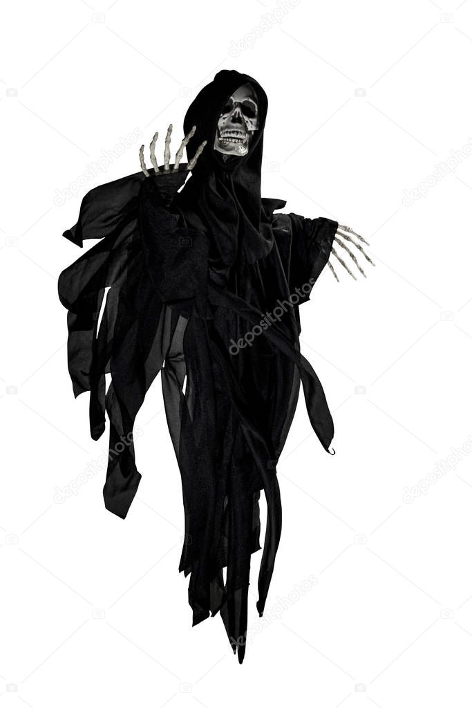 Flying ghost skeleton on a white background Isolated with paths.