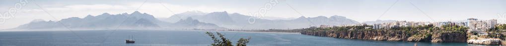 Panoramic view of mountains and buildings of  Antalya.