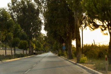 Akşam güzel bir gökyüzü ile boş yol.