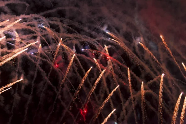 Espectáculo Fuegos Artificiales Coloridos Por Noche — Foto de Stock