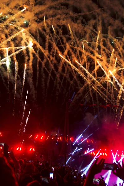 Spettacolo Fuochi Artificio Colorato Notte — Foto Stock