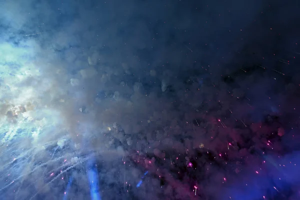 Artificii Colorate Spectacol Fum Timp Noapte — Fotografie, imagine de stoc
