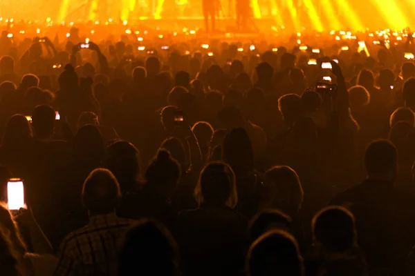 Concert Field Crowded People Stage Lights — Stock Photo, Image