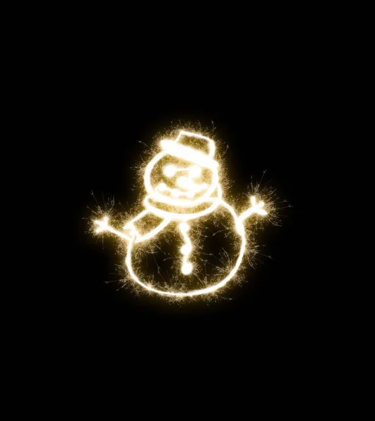Snowman Long Exposure Illustration Snow Background Night — Stock Photo, Image