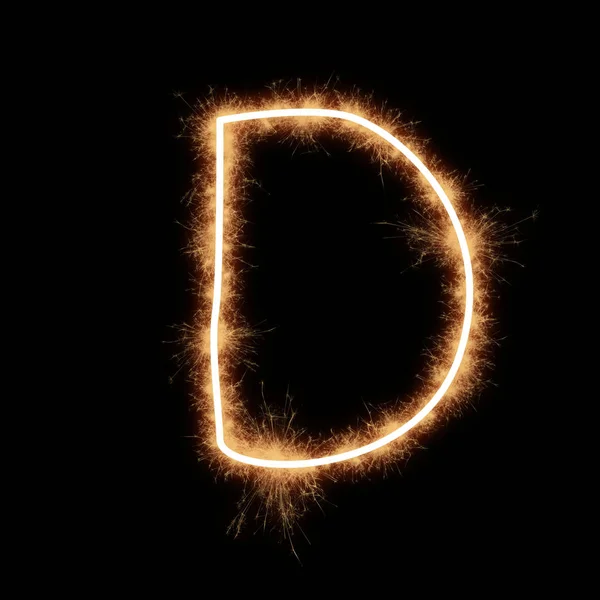 Letter D of alphabet written by squib sparks on a black background.