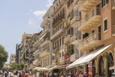 Corfu, Yunanistan - 16 Haziran 2018. Korfu Yunanistan geleneksel mimarisi. Corfu Island.