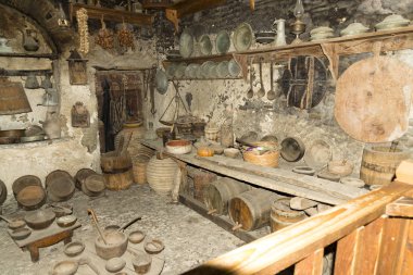 Meteora Manastırı Kalambaka Yunanistan, Kalambaka, Yunanistan - 17 Haziran, 2018.Medieval mutfak.