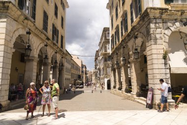 Corfu, Yunanistan - 16 Haziran 2018. Korfu Yunanistan geleneksel mimarisi. Corfu Island.