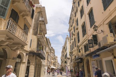 Corfu, Yunanistan - 16 Haziran 2018. Korfu Yunanistan geleneksel mimarisi. Corfu Island.