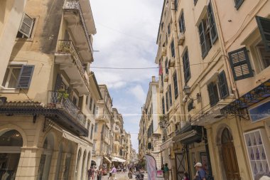 Corfu, Yunanistan - 16 Haziran 2018. Korfu Yunanistan geleneksel mimarisi. Corfu Island.