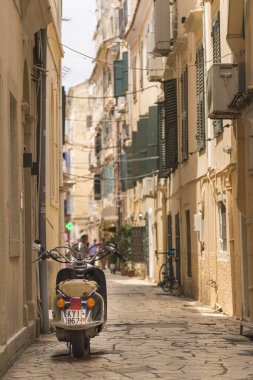 Corfu, Yunanistan - 16 Haziran 2018. Korfu Yunanistan geleneksel mimarisi. Corfu Island.