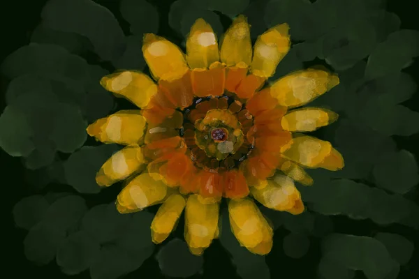 Sulu Boya Illüstrasyon Koyu Yeşil Arka Plan Üzerinde Bir Çiçek — Stok fotoğraf