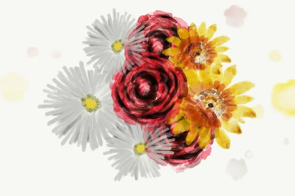 Watercolor like flowers illustration on a white  background.