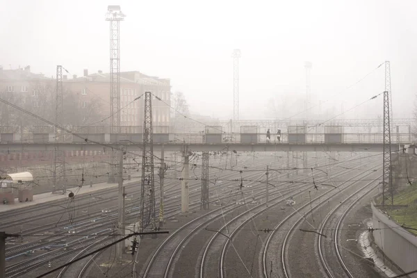 Kharkiv Ucrânia Dezembro 2017 Ferrovias Kharkiv Dia Nebuloso — Fotografia de Stock