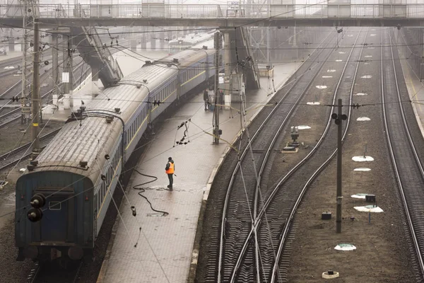 Kharkiv Ucraina Dicembre 2017 Ferrovie Kharkiv Nel Giorno Nebbioso — Foto Stock