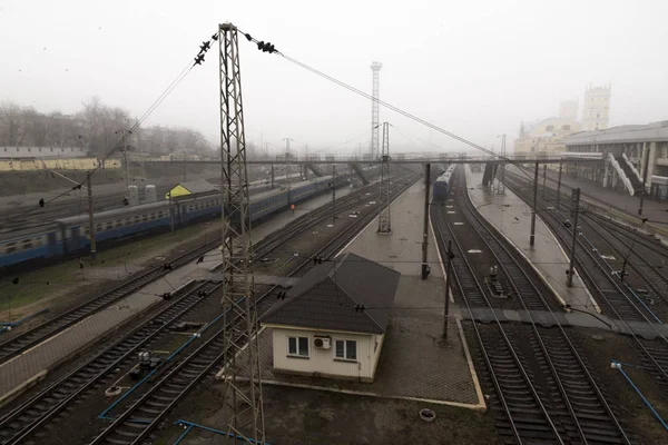 Kharkiv Ucrânia Dezembro 2017 Ferrovias Kharkiv Dia Nebuloso — Fotografia de Stock