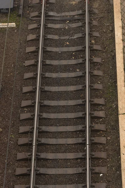 Vista Superior Trilhos Ferroviários Dia Inverno — Fotografia de Stock