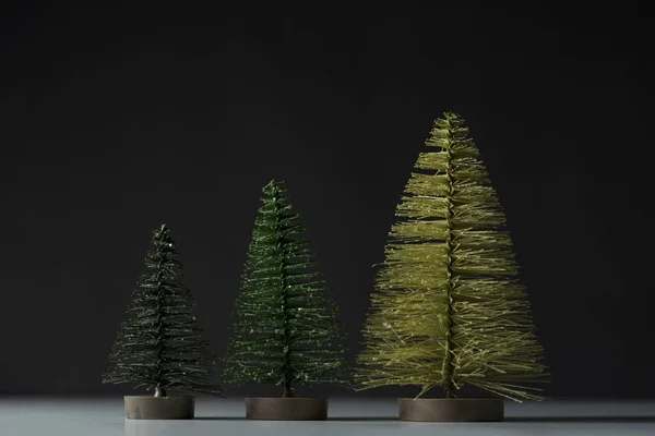 Three Pine Trees Black Background — Stock Photo, Image