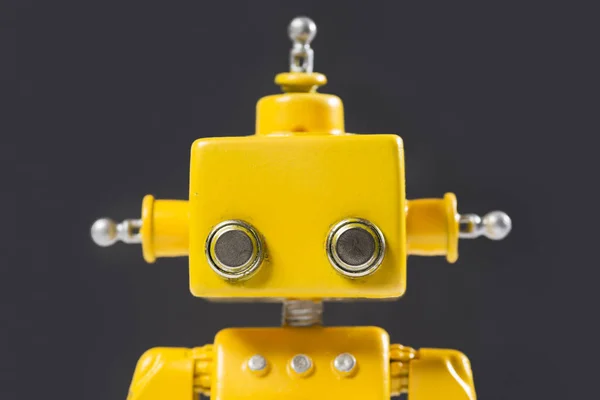 Portrait Cute Yellow Handmade Robot Black Background — Stock Photo, Image