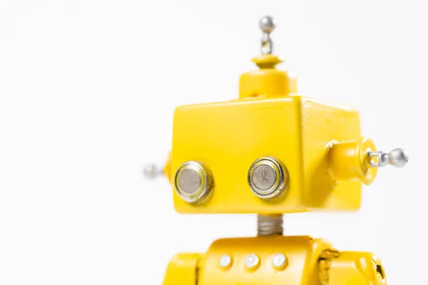 Portrét Roztomilý Žlutá Ručně Robota Bílém Pozadí — Stock fotografie