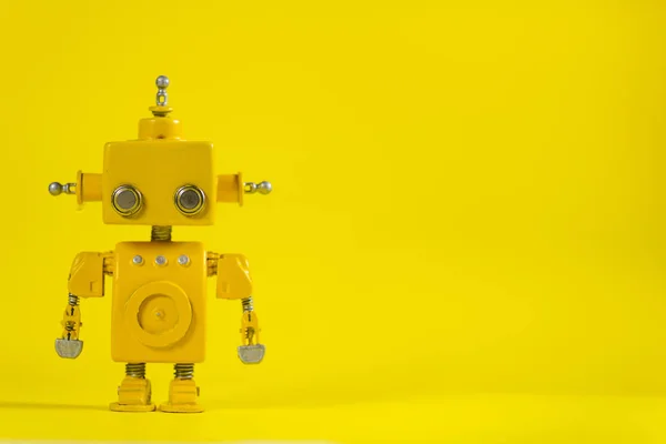 Cute Yellow Handmade Robot Yellow Background — Stock Photo, Image