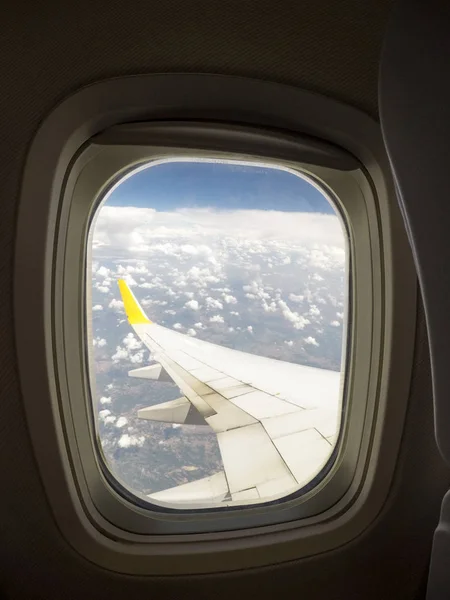 Clouds View Commercial Airplane Wing Airplane Window — Stock Photo, Image