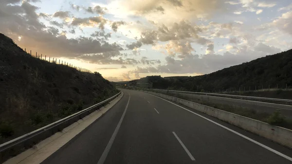 Road View Evening Some Clouds — Stock Photo, Image
