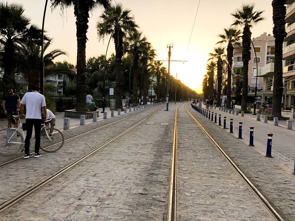 Izmir Turquía Julio 2018 Vías Férreas Del Tranvía Izmir Bostanli — Foto de Stock