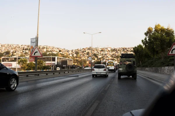 Some Brand Vehicles Avenue Cant Move Because Traffic Jam Evening — Stock Photo, Image