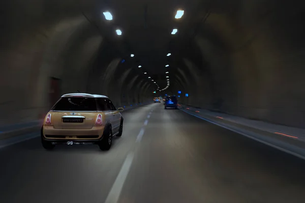 Izmir Turkey August 2018 Yellow Mini Cooper Car Tunnel — Stock Photo, Image